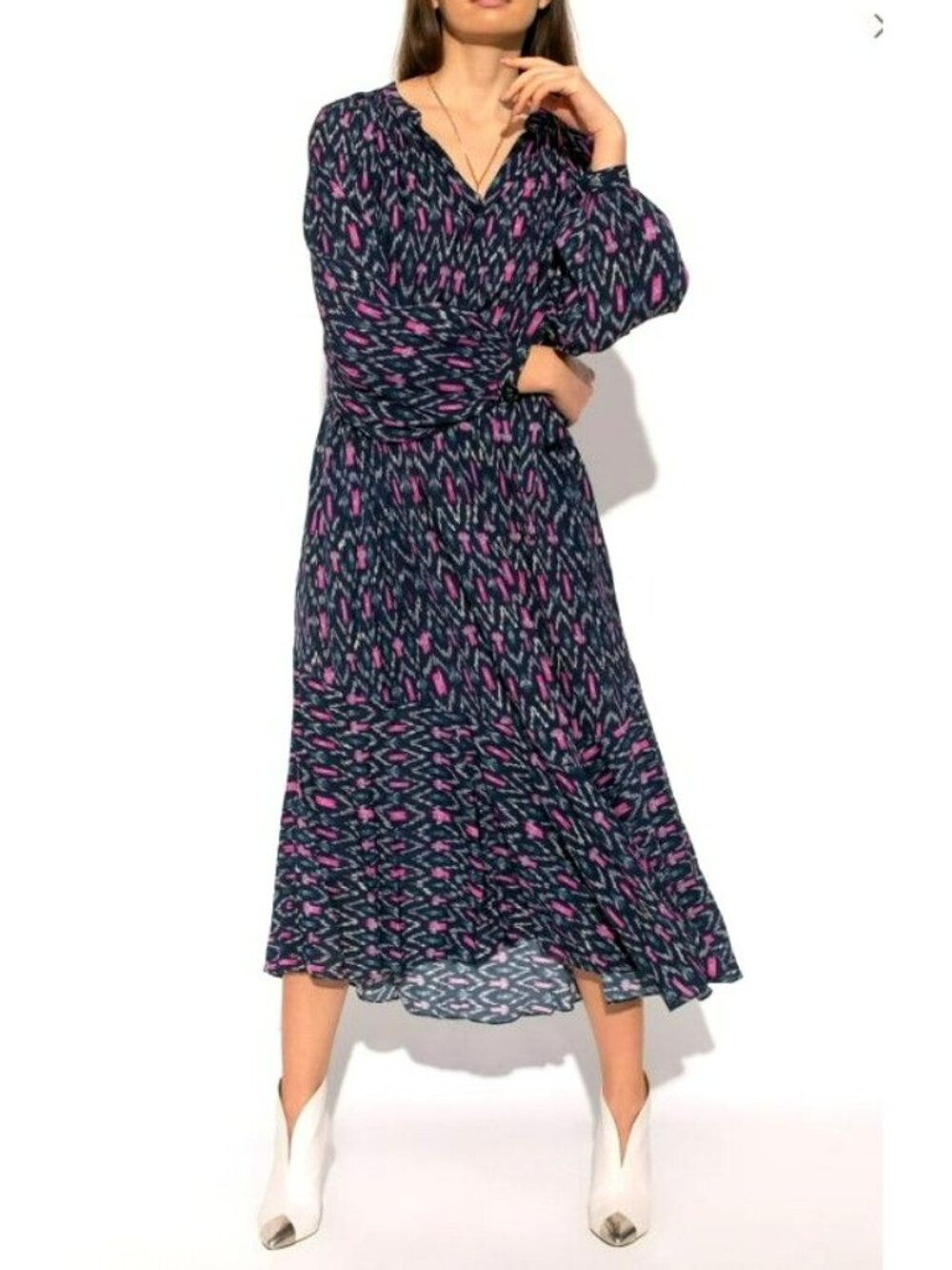 Isabel Marant Etoile $625 Long Sleeve Boho Print Midi Dress Romantic - Picture 2 of 14